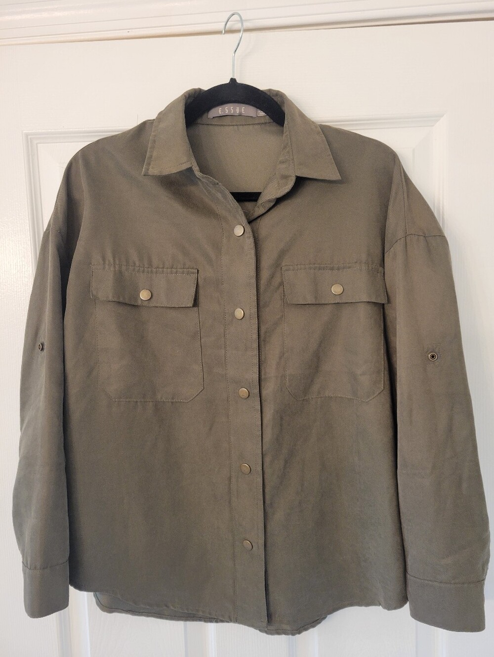 E. SSURE Womens Snap-Front Utility Shirt